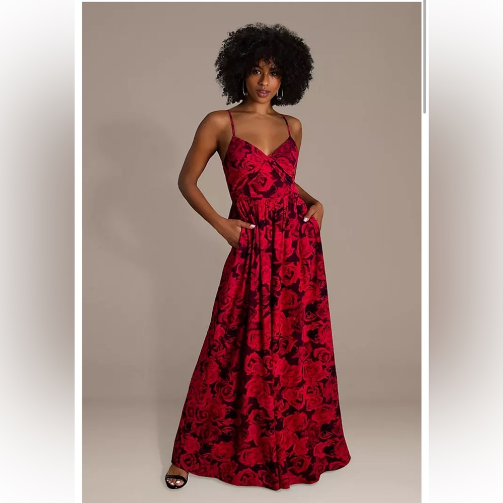 NWT Fame and Partners Red Rose Maxi Jumpsuit - Picture 2 of 12